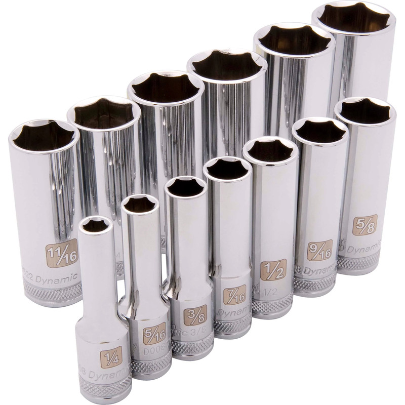 3/8" Drive 13pc 6-Point Deep SAE Socket Set, 1/4" - 1"